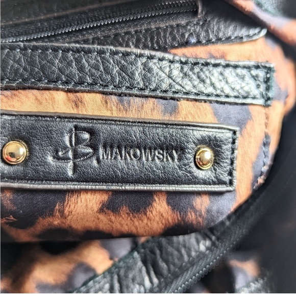 B. Makowsky Black and Gold Shoulder Bag with Leather Straps - Picture 4 of 11